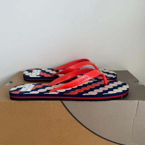 KATE SPADE New York Fifi Navy Orange Polka Dot Women Flip Flops  - SZ 8 - Picture 2 of 10